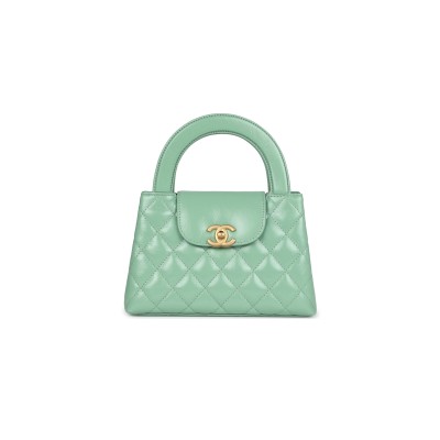 CHANEL MASTER KELLY SHOPPER LIGHT GREEN SHINY AGED CALFSKIN BRUSHED GOLD HARDWARE AS4416 (19*13*7cm)
